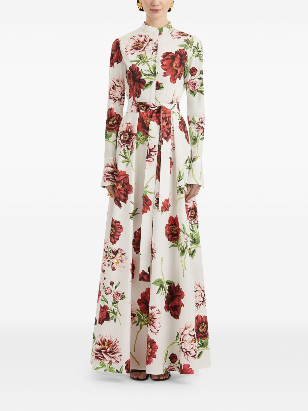 peony-print belted shirt maxi dress - 2