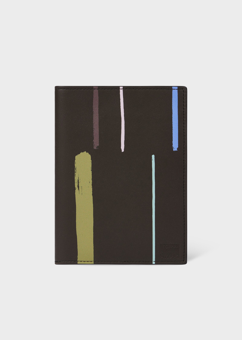 Brown 'Painted Stripe' Leather Passport Cover 1