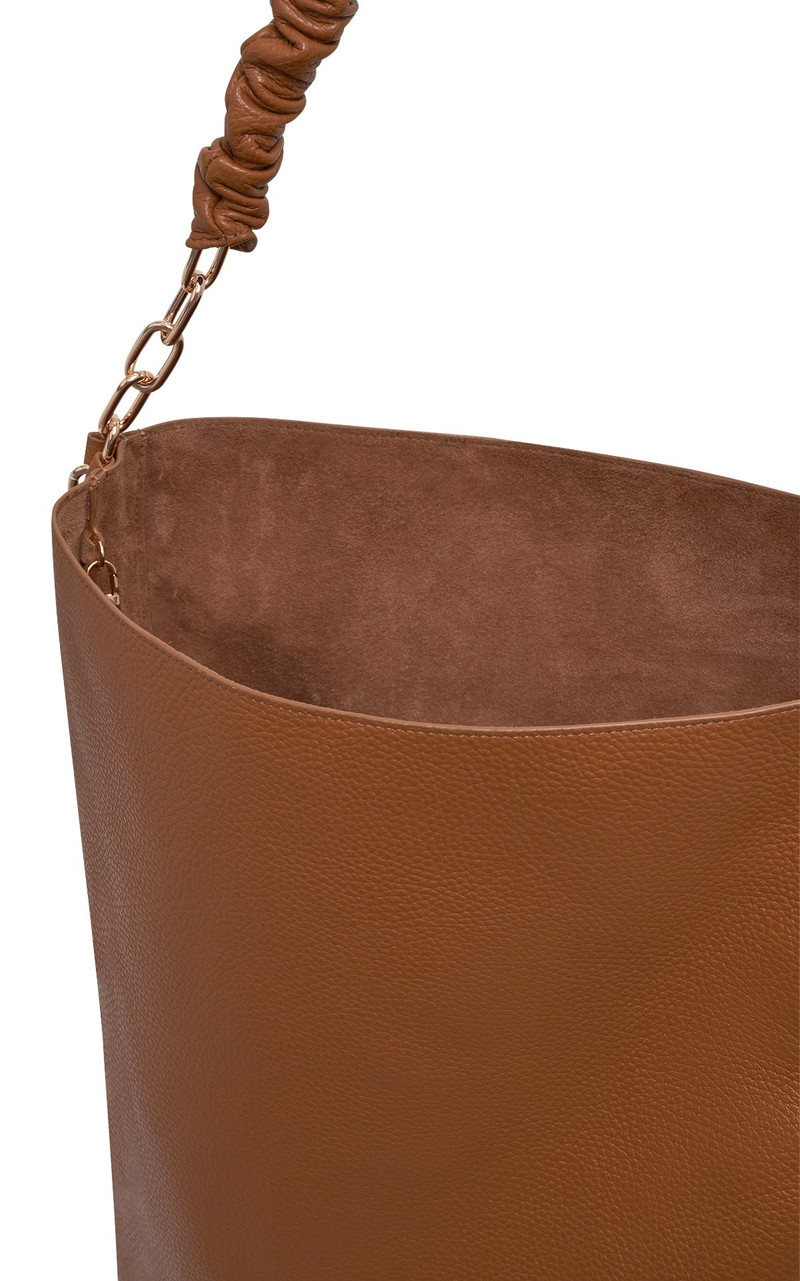 Chain Tote Bag in Cognac Textured Leather 4