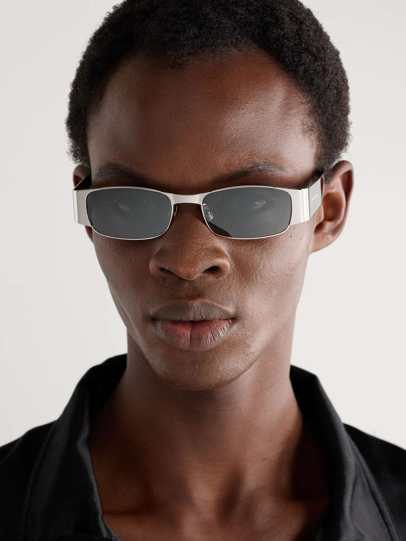 SAINT LAURENT Rectangular-Frame Silver-Tone Sunglasses outlook