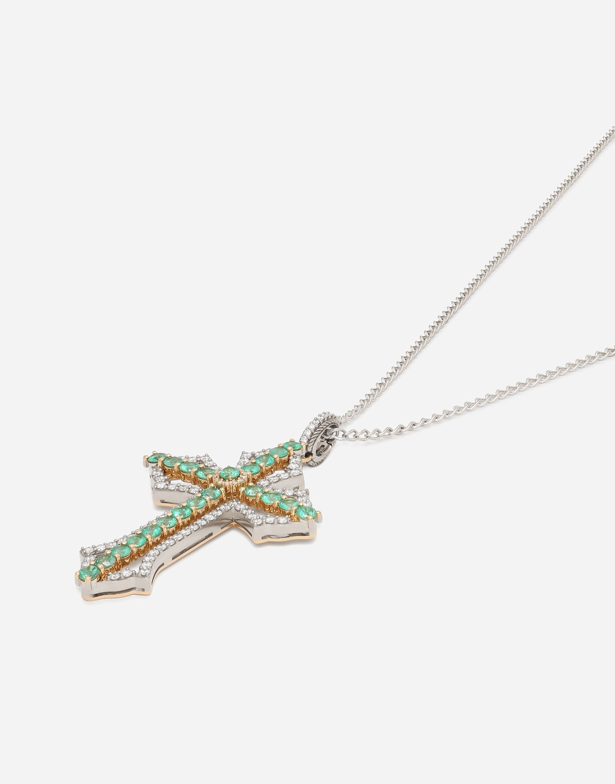 Tradition pendant in yellow and white gold 18kt with emeralds and diamonds - 3