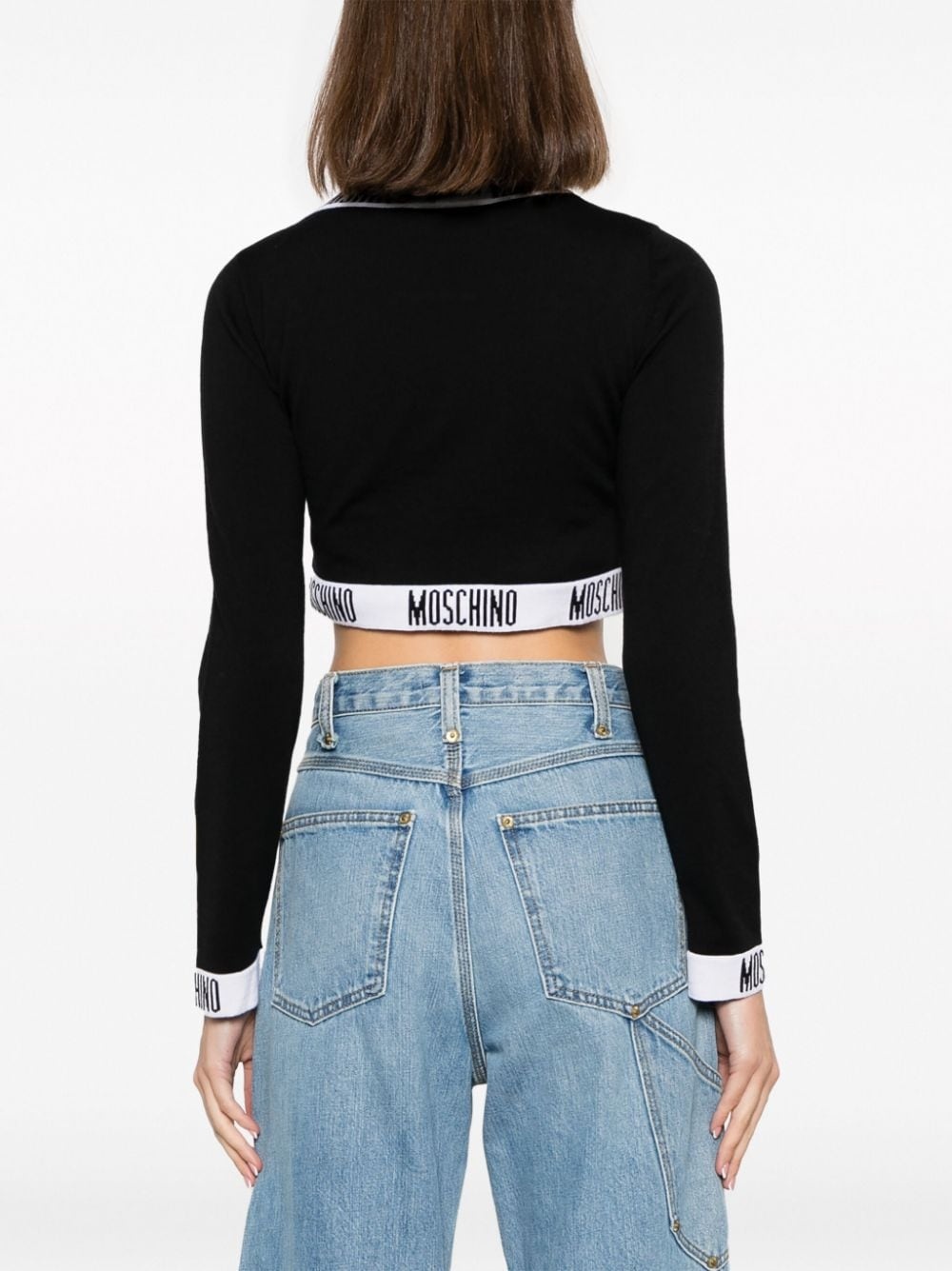 cropped logo-trim virgin wool jumper - 4