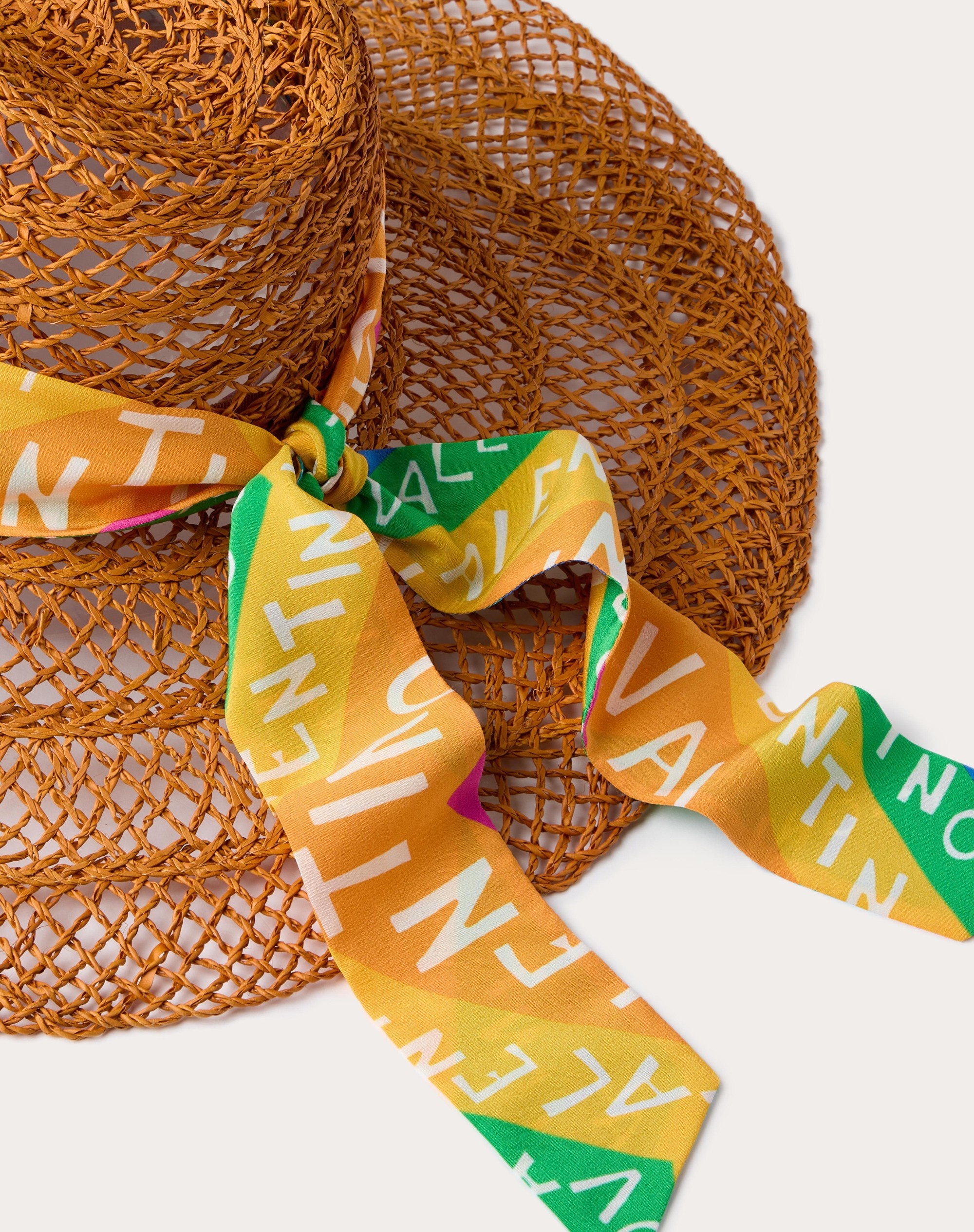 ESCAPE WIDE BRIM STRAW HAT WITH SILK BANDEAU SCARF - 2