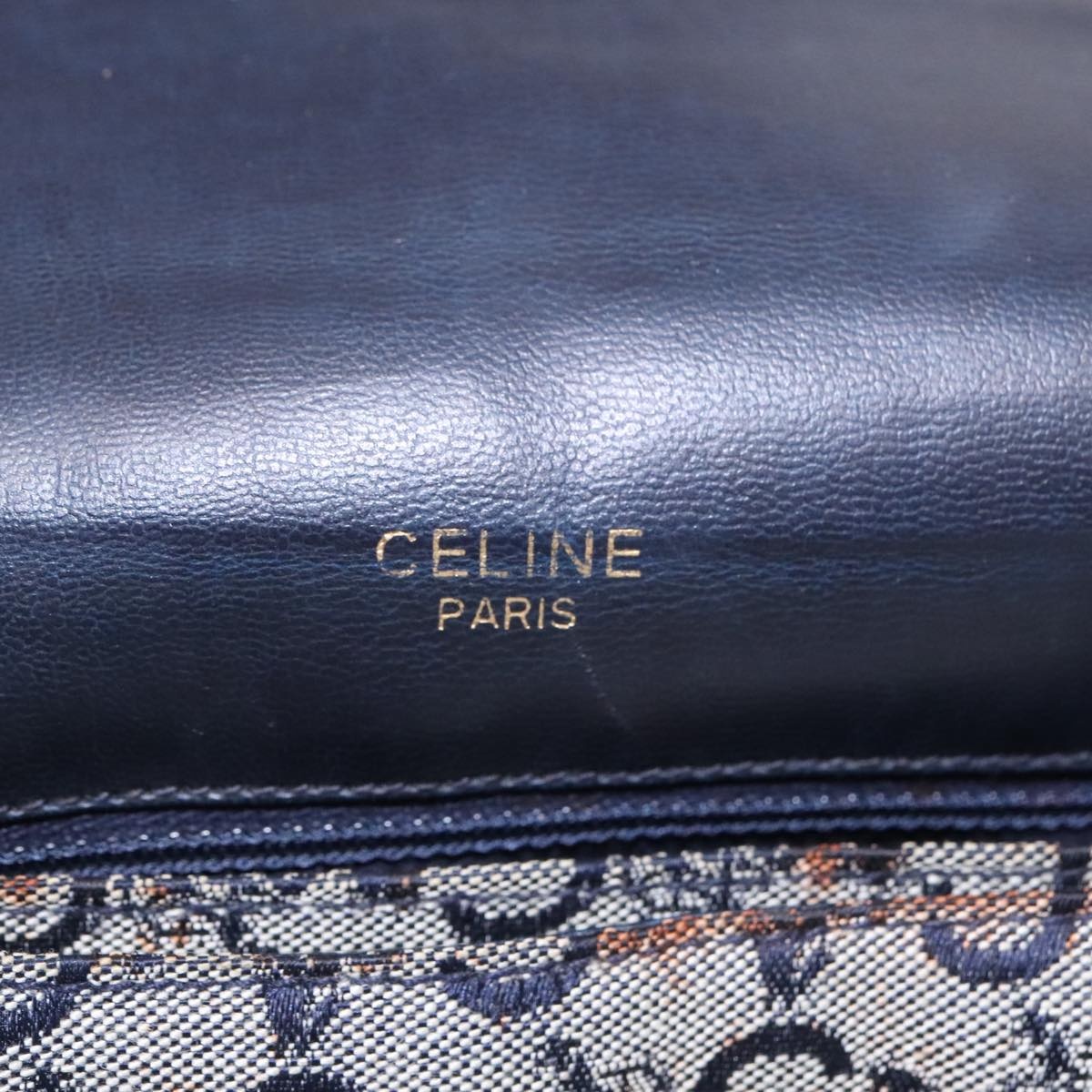 CELINE C Sulky Shoulder Bag Canvas Navy Gold - 11