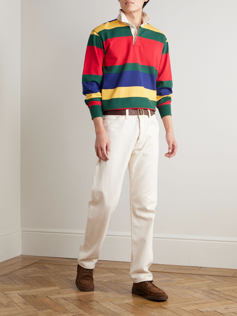 Drake's + HIM Twill-Trimmed Striped Cotton-Jersey Polo Shirt Multi outlook