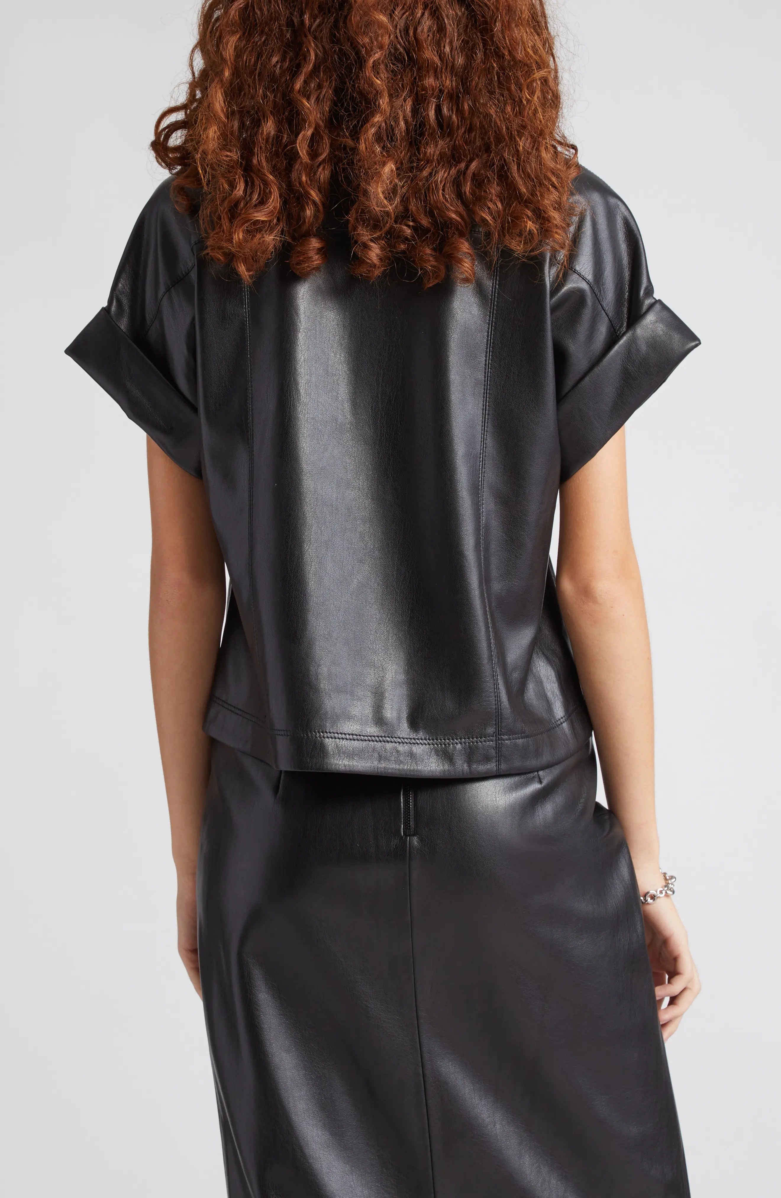 Edyth Faux Leather Snap-Up Shirt - 9