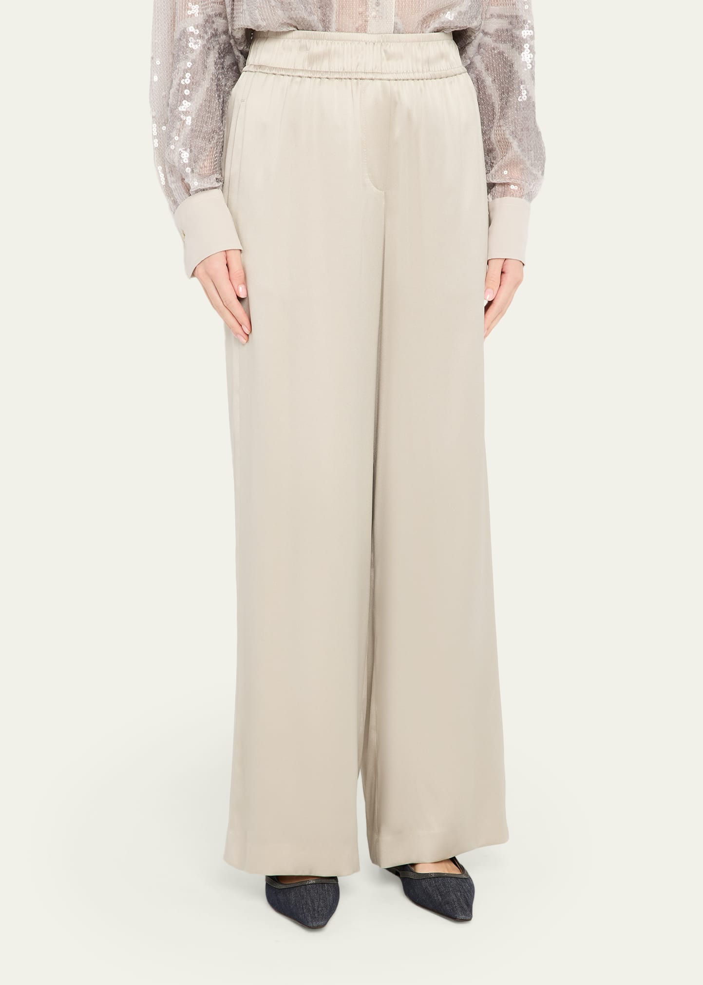 Stretch Silk Satin Track Trousers - 4
