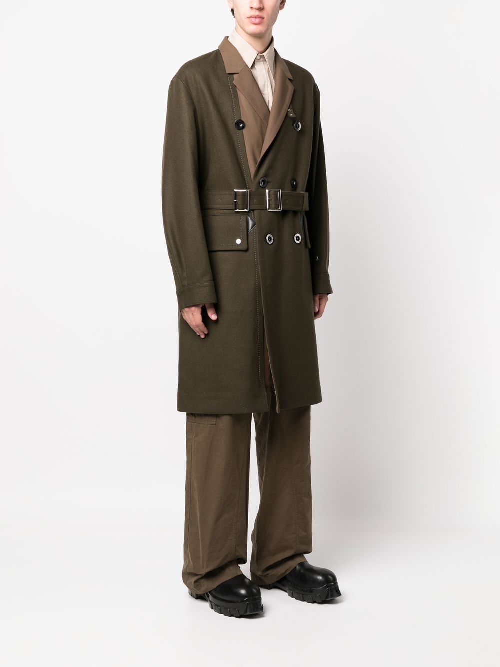 Melton double-breasted wool coat - 3