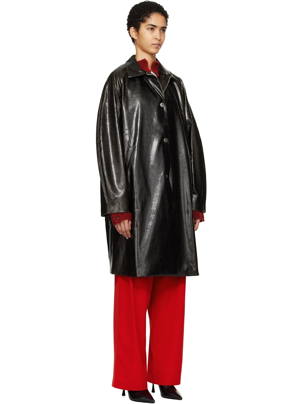 Black Scratched Faux-Leather Coat - 2