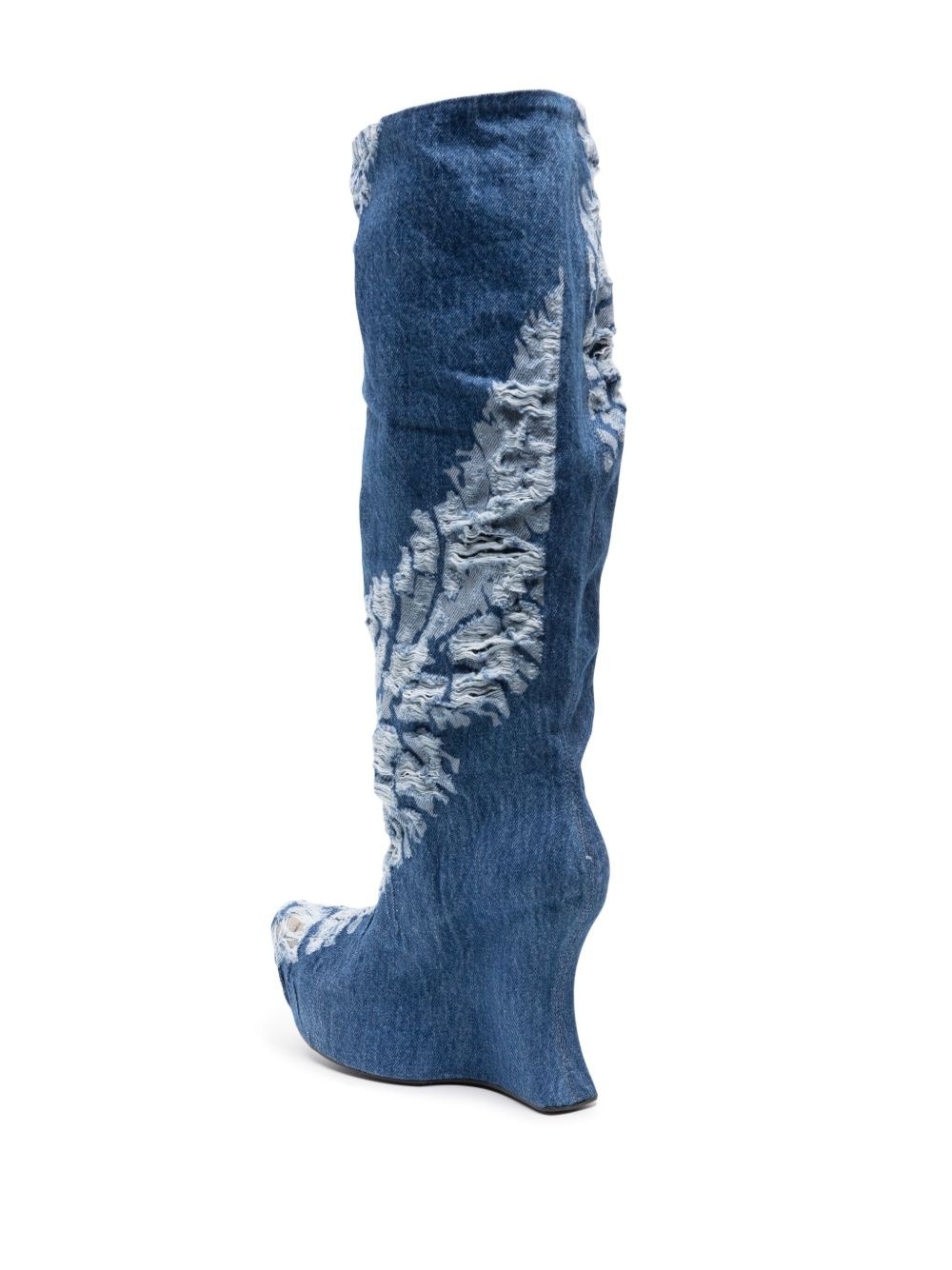 distressed 120mm denim knee-high boots - 3