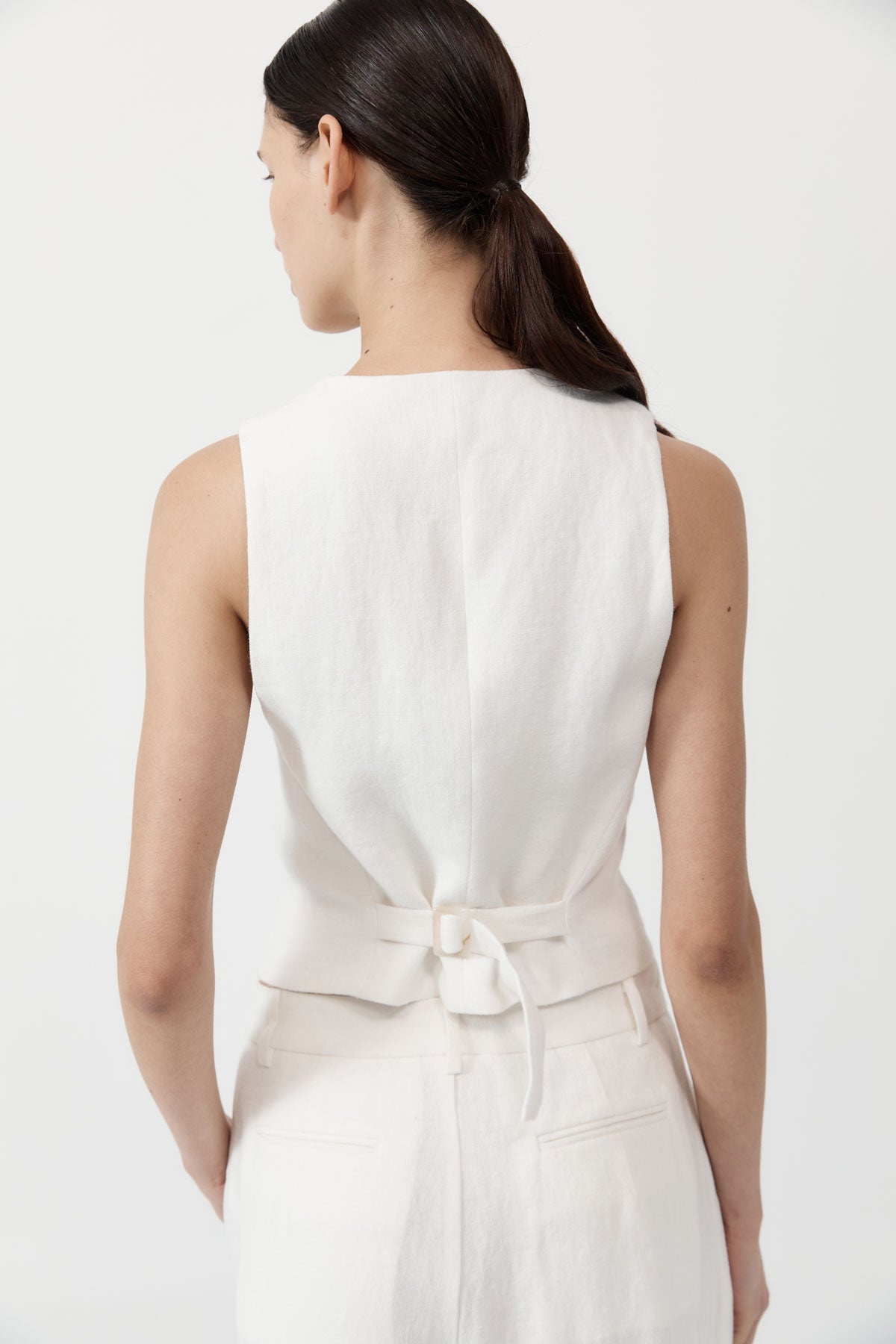 Tailored Linen Vest - Ivory - 6