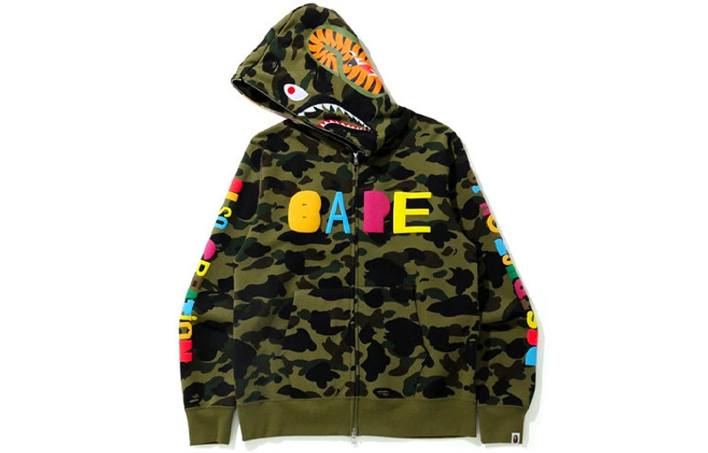 A BATHING APE® A Bathing Ape x READYMADE Shark Camo Full Zip Hoodie 'Olive Green' 1H23-115-905 outlook