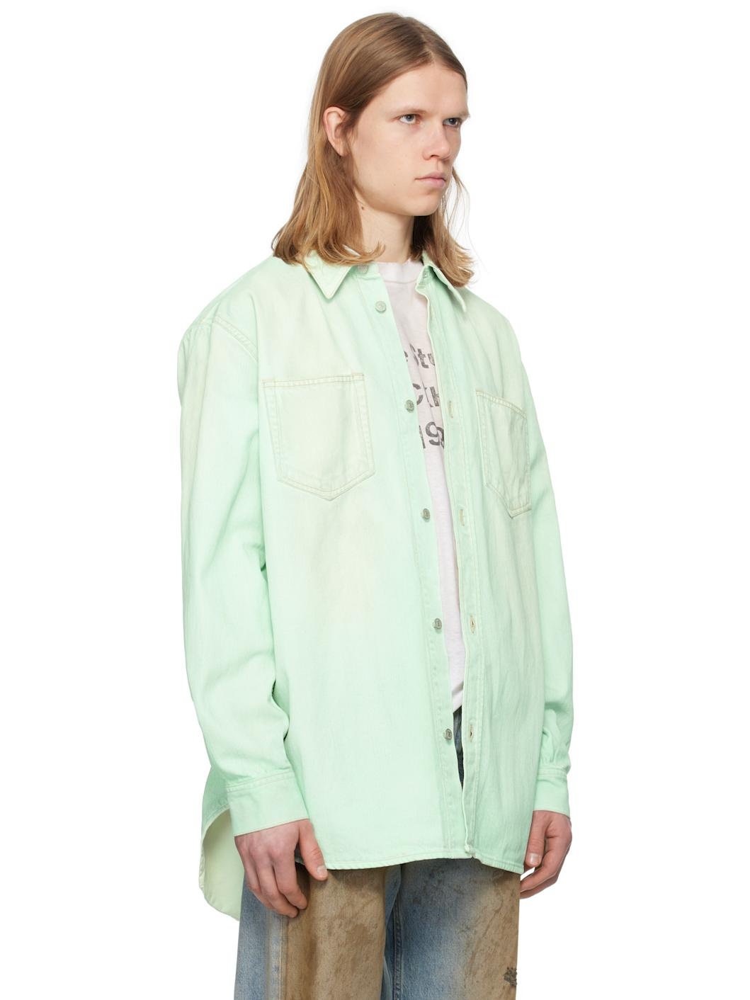 Green Relaxed Fit Button-Up Denim Shirt - 2