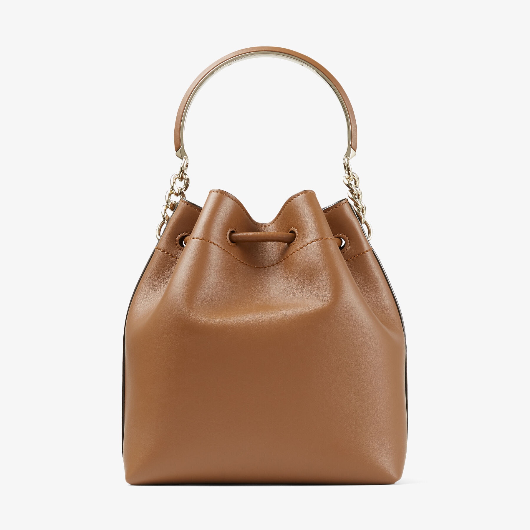 Bon Bon Bucket
Dark Tan Calf Leather Bag with Light Gold Metal Handle - 7