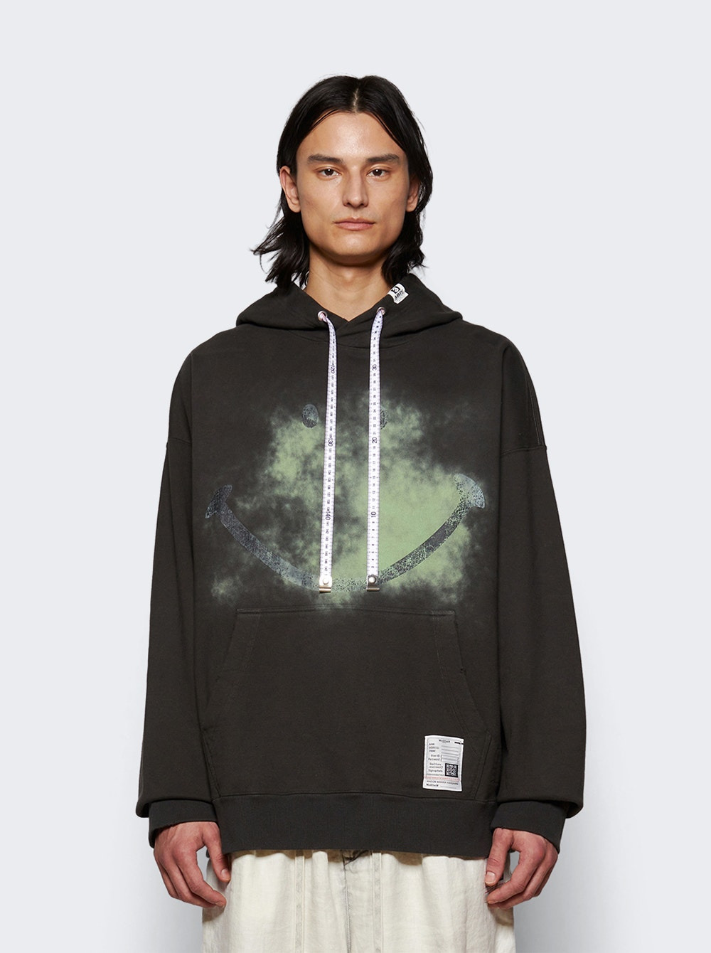 Smily Face Printed Distressed Hoodie Black - 2