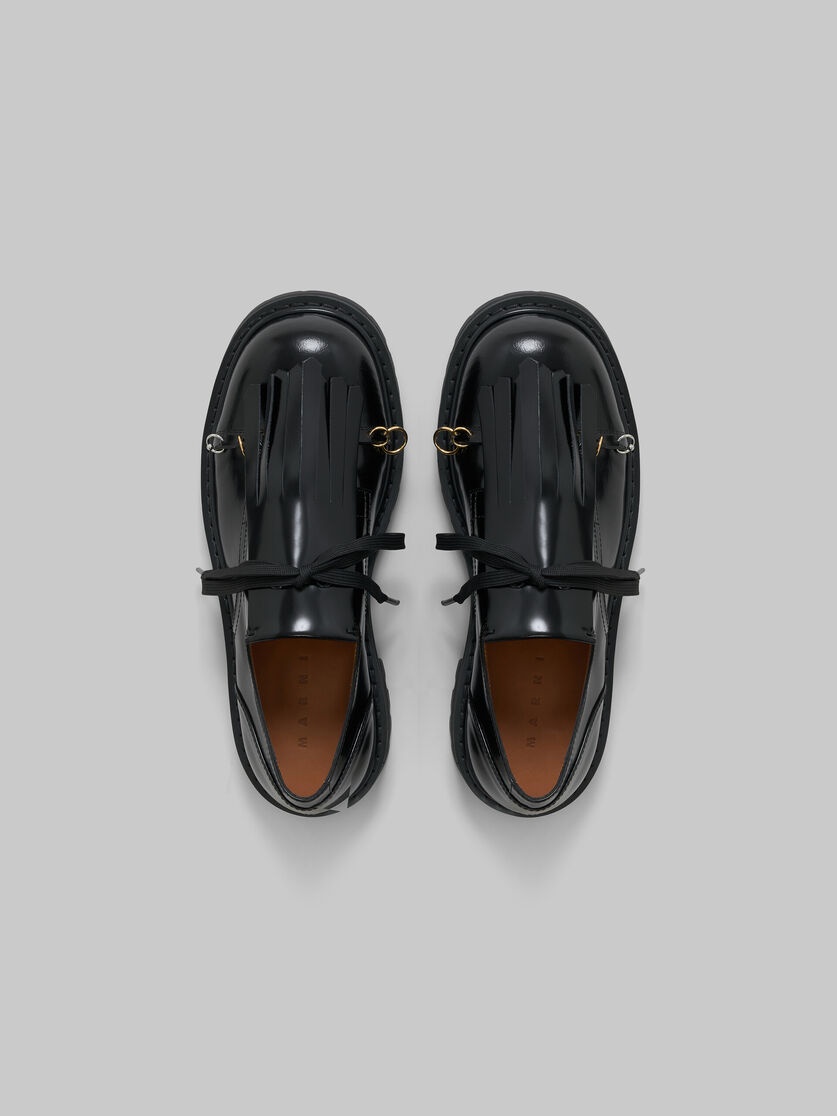 BLACK LEATHER DADA DERBY SHOE WITH MAXI FRINGE - 4