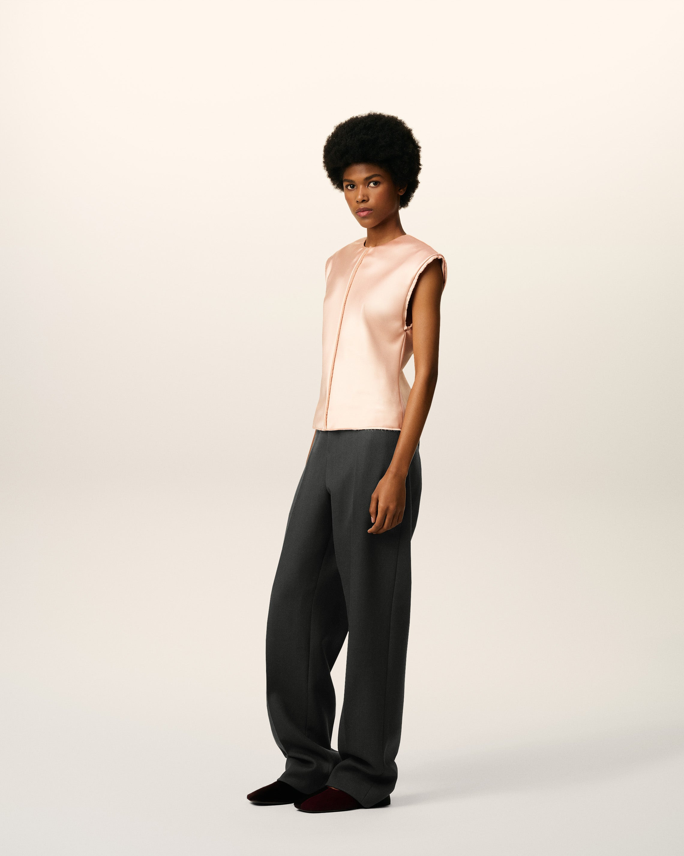 BLACK WOOL LARGE FIT TROUSERS - 6