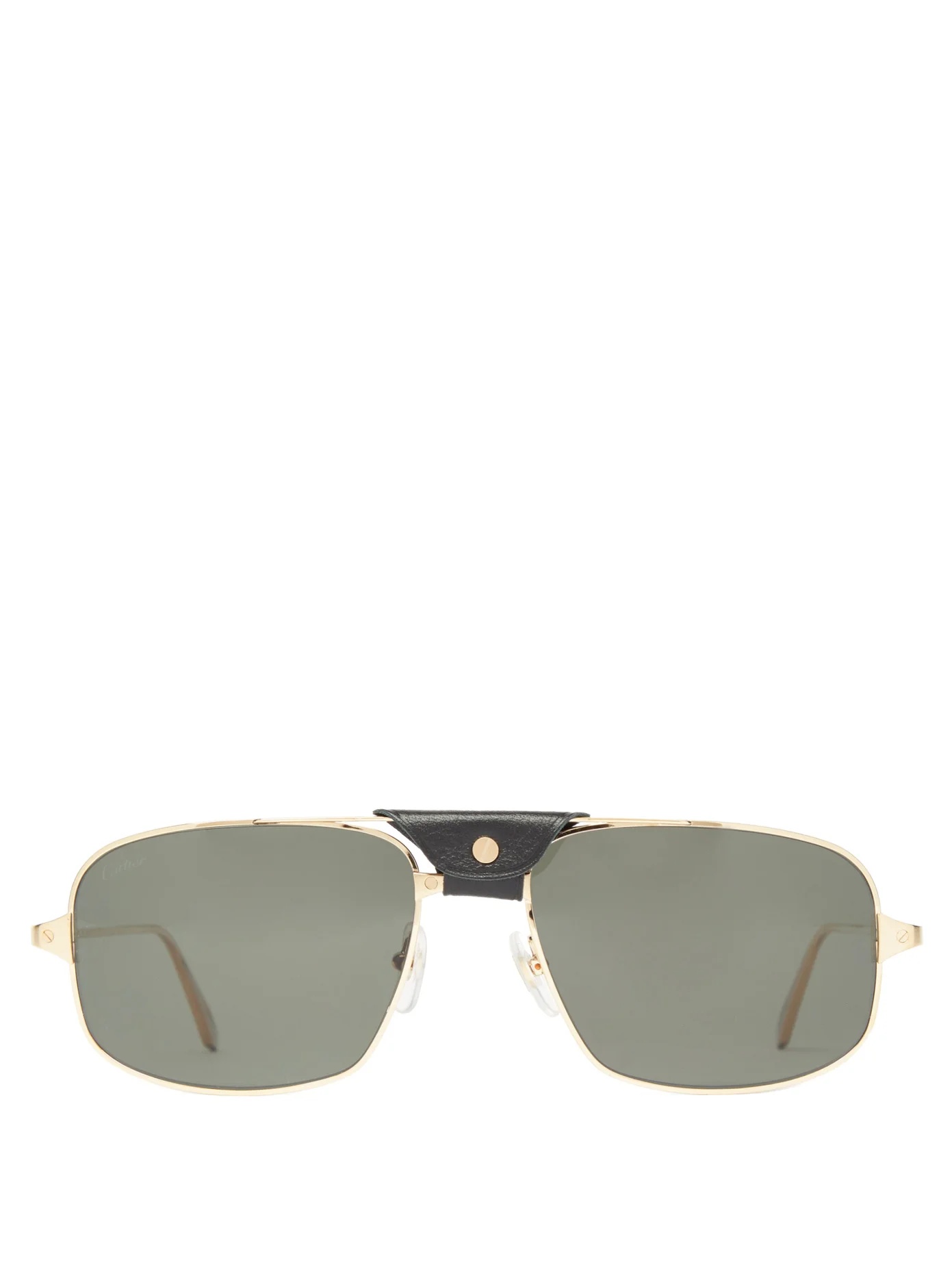 Leather-patch aviator metal sunglasses - 1