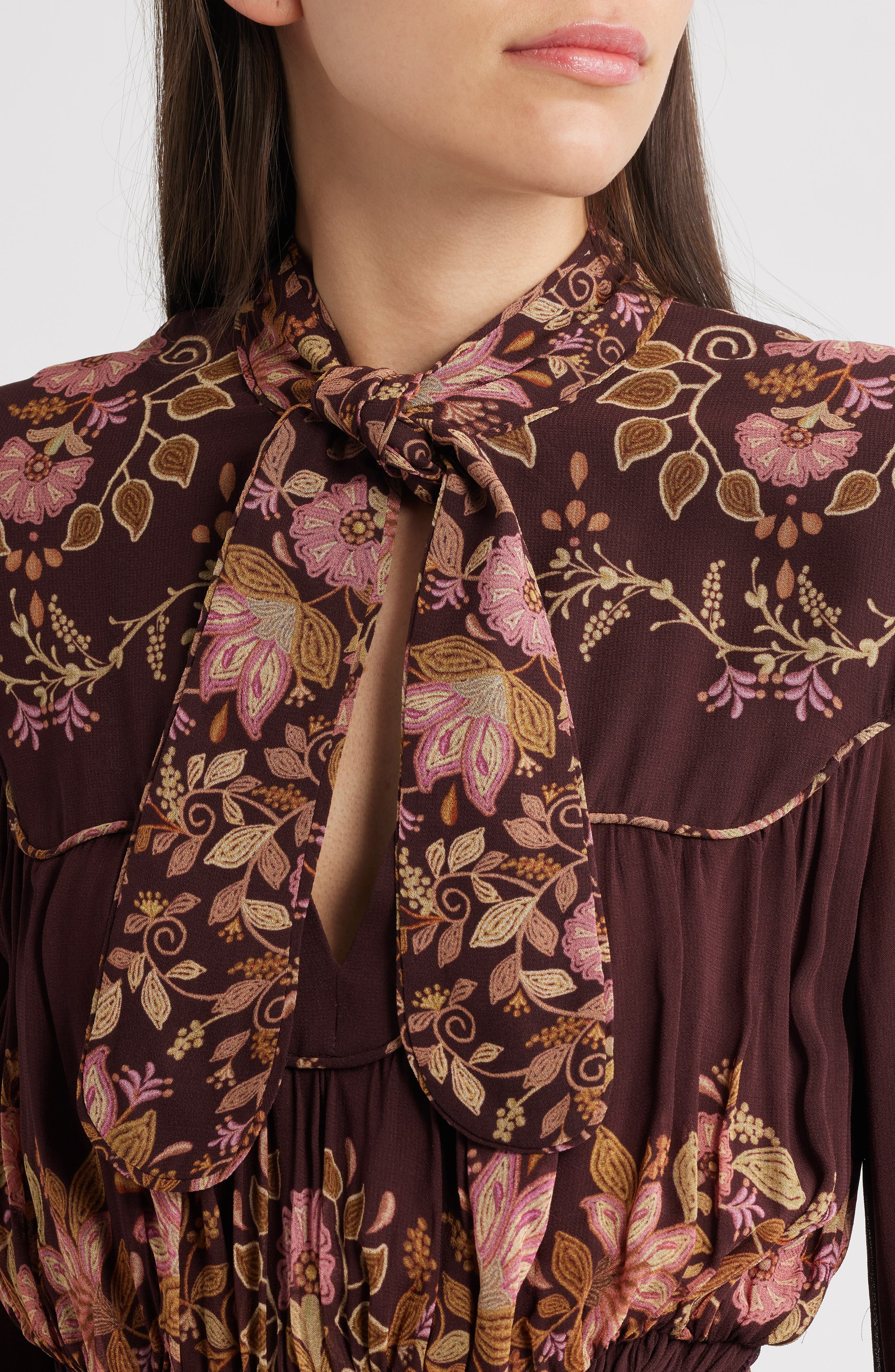 FARM Rio Bella Floral Long Sleeve Minidress in Burgundy at Nordstrom - 4
