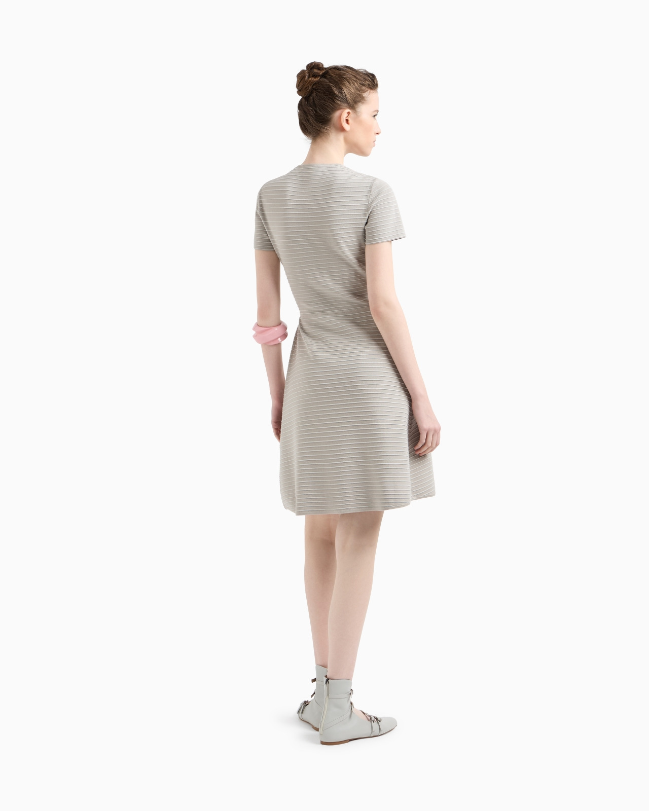 OTTOMAN FABRIC CROSS-OVER NECKLINE DRESS - 3