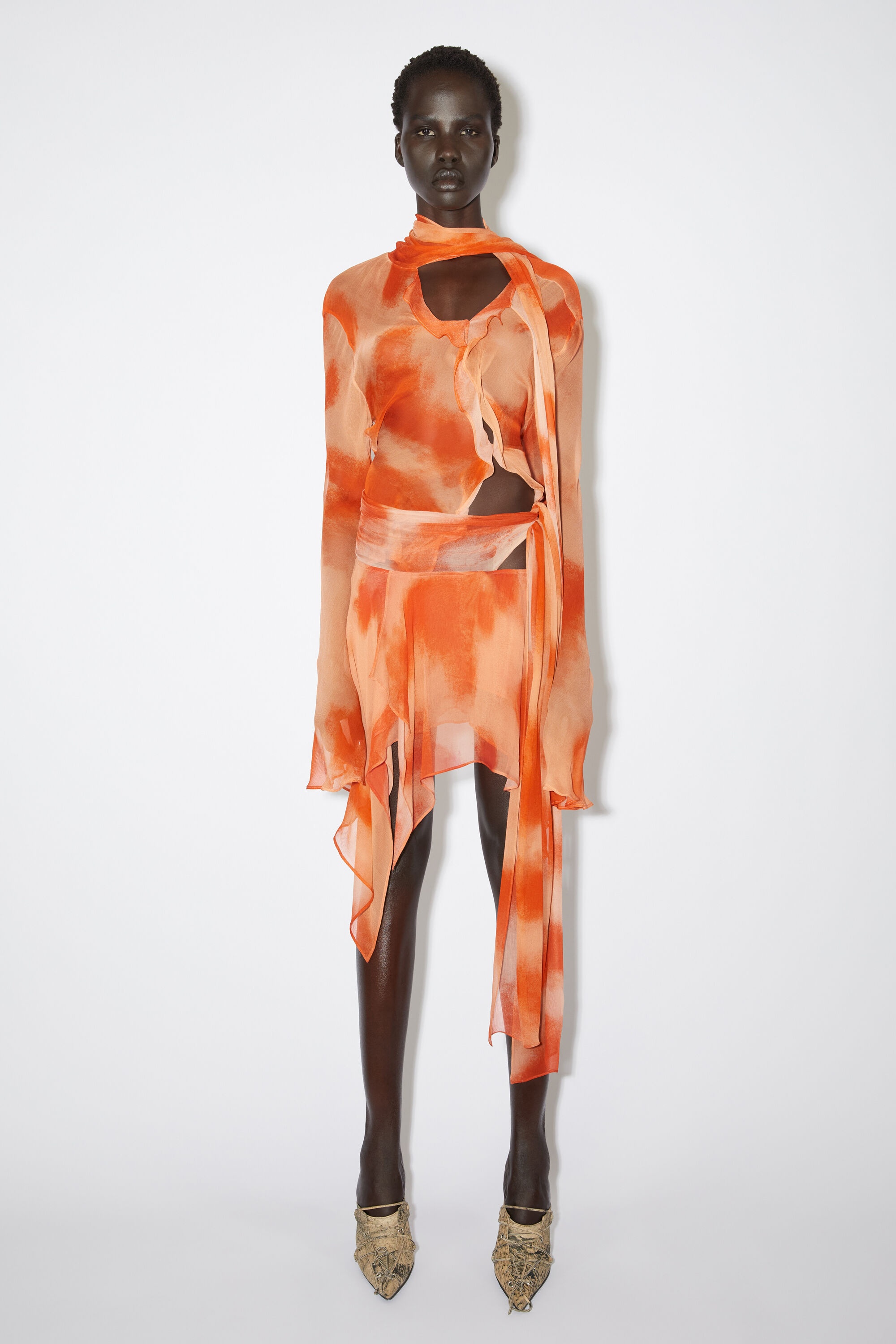 Draped mini skirt - Orange - 2