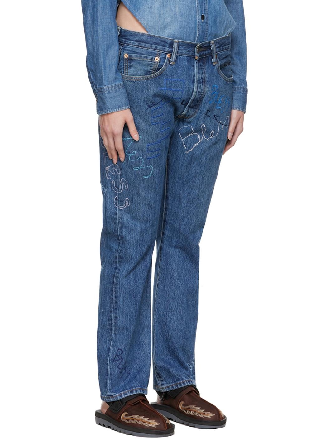 Blue Embroidered Jeans - 2