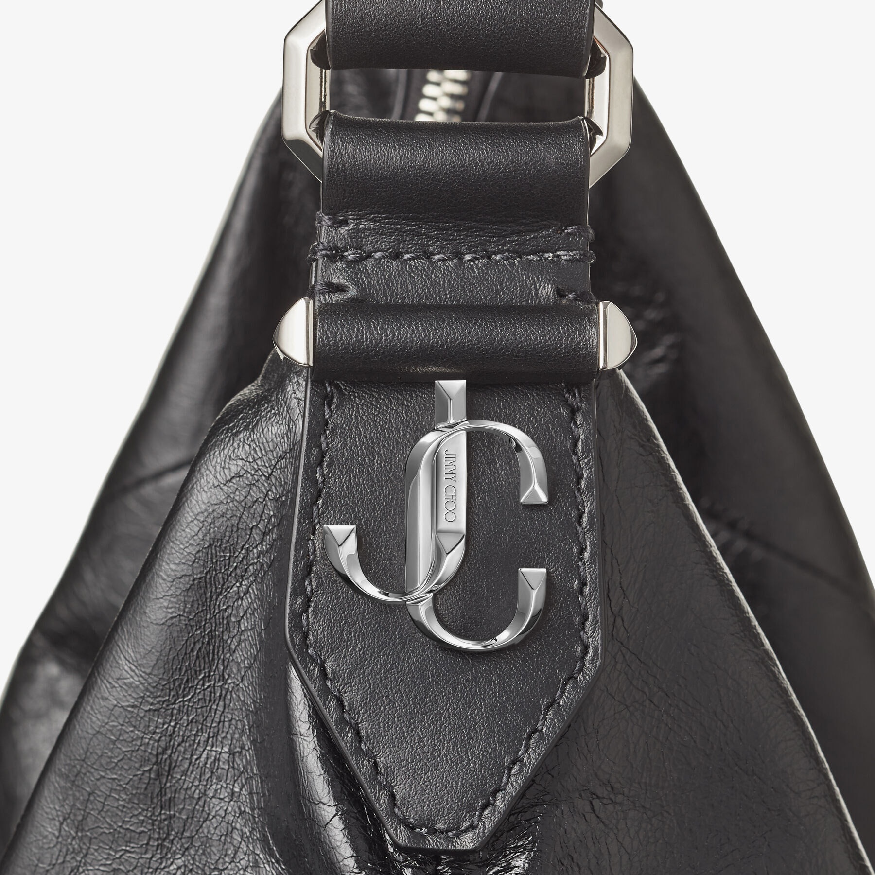 JIMMY CHOO Ana Hobo/S Black Vintage Leather Hobo Handbag