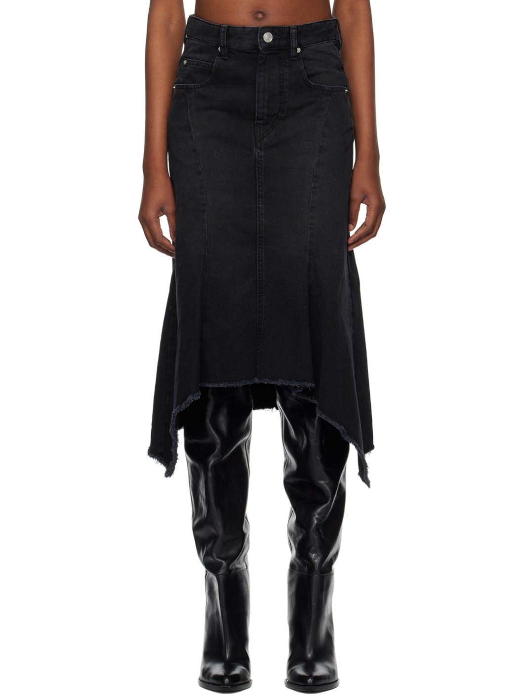 Black Nyda Denim Midi Skirt - 1