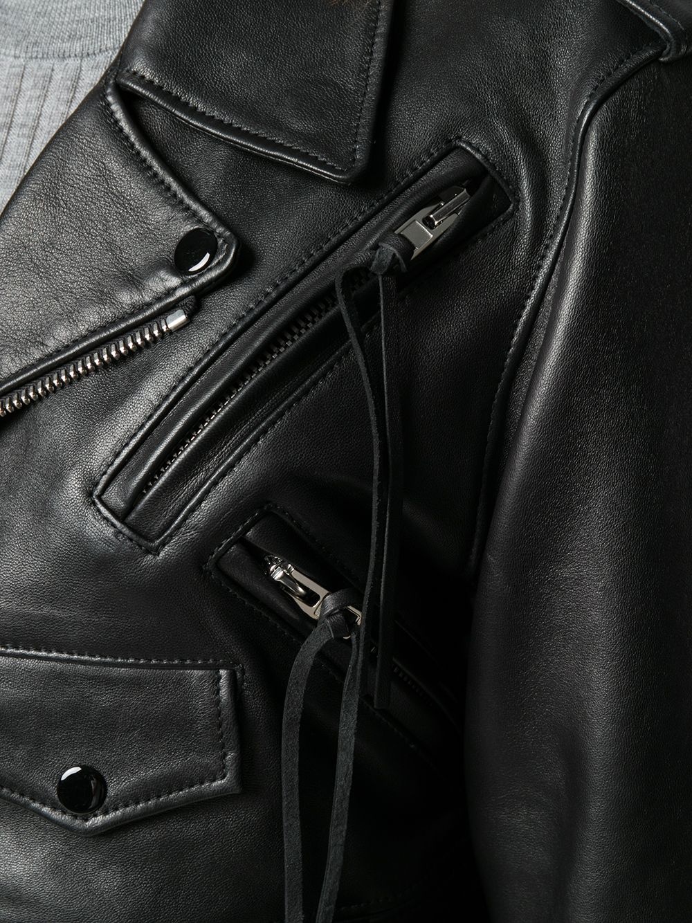 cropped leather biker jacket - 5