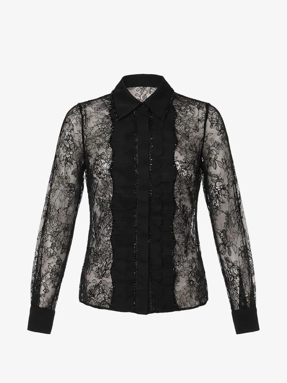 sequin-embellished lace shirt - 1