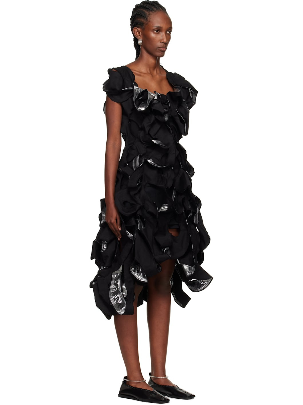 Black & Gunmetal Cut-Out Midi Dress - 2
