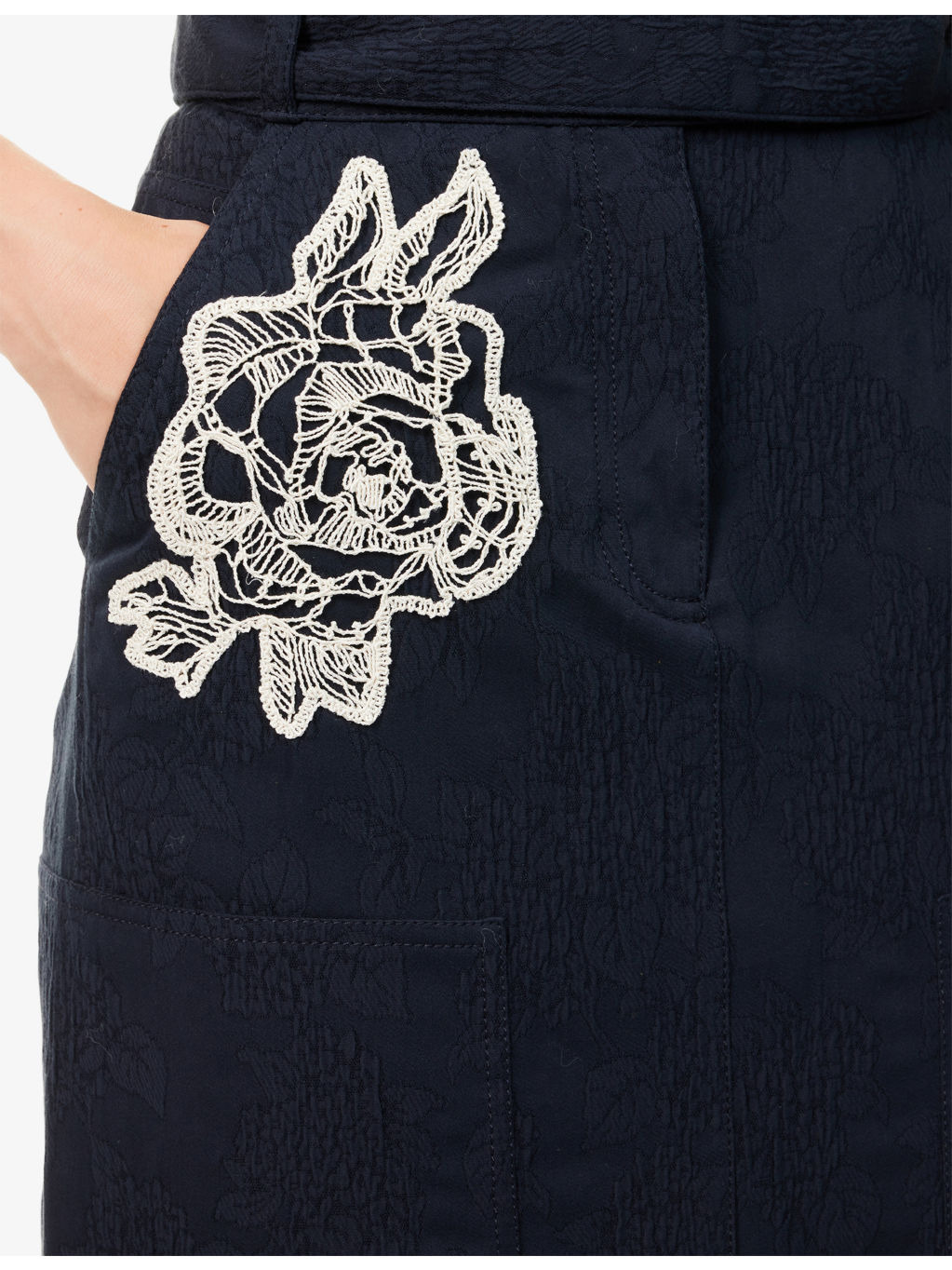 Flower-Embroidered A-Line Cotton-Blend Midi Skirt - 5
