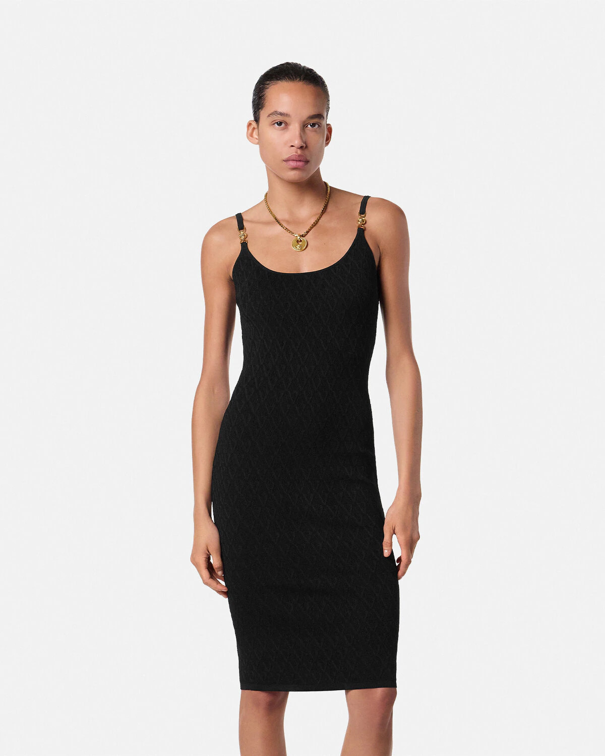 V Allover Jacquard Knit Fitted Mini Dress - 4