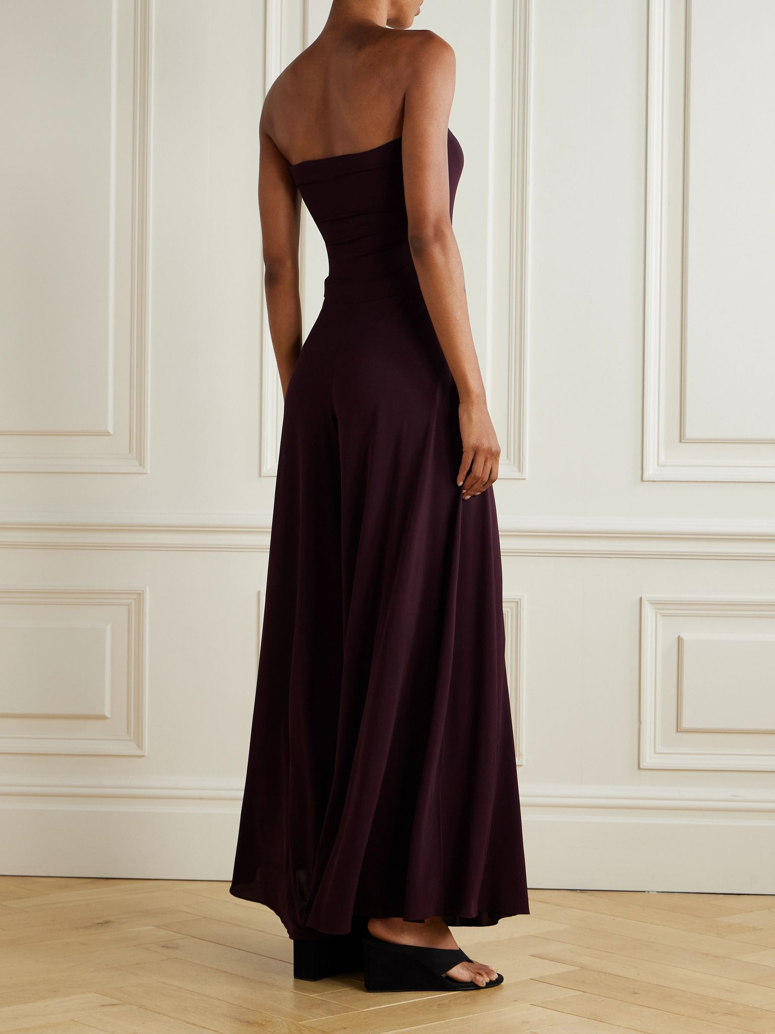 Strapless jersey jumpsuit Burgundy - 4