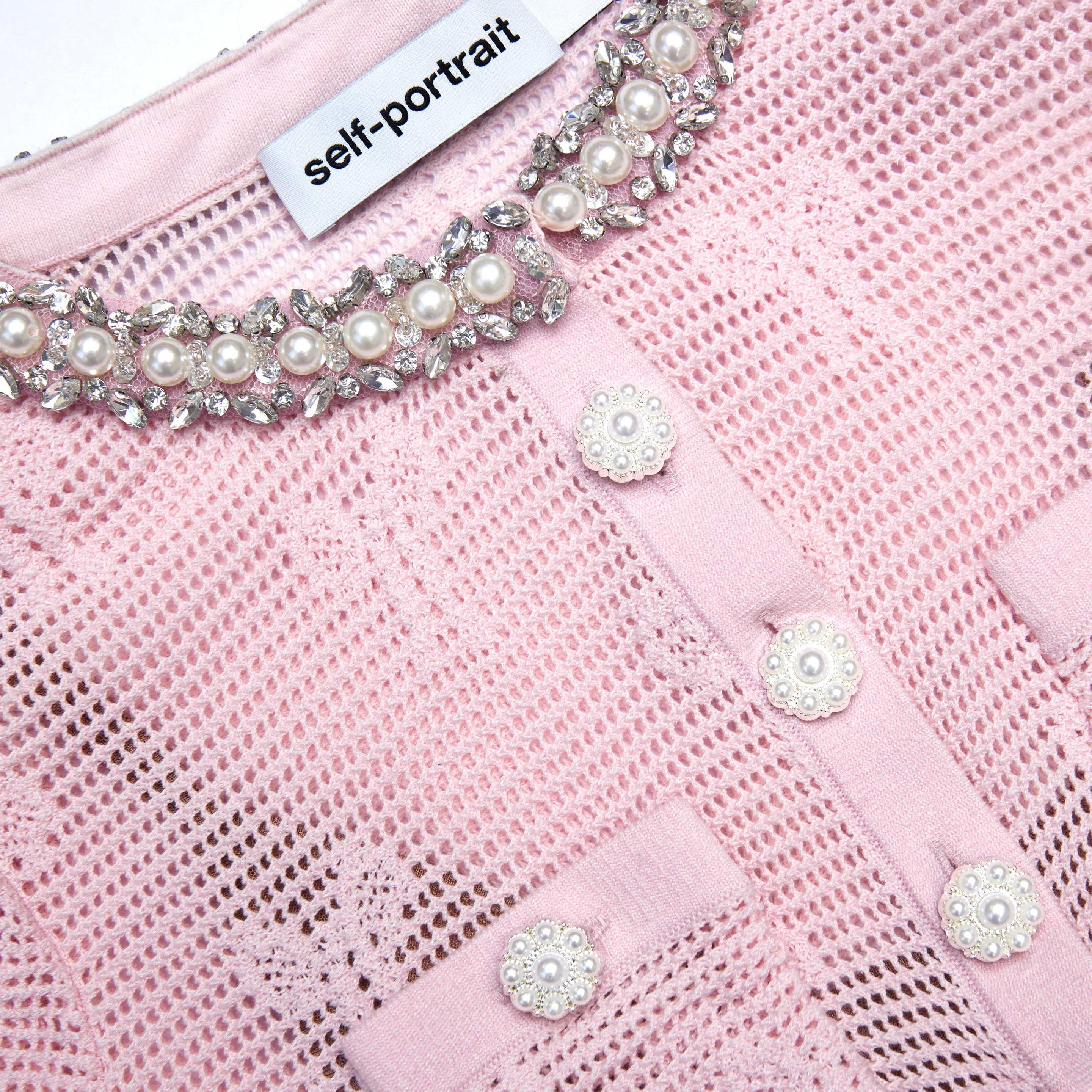 Pink Bow Crochet Crystal Trim Mini Dress - 5