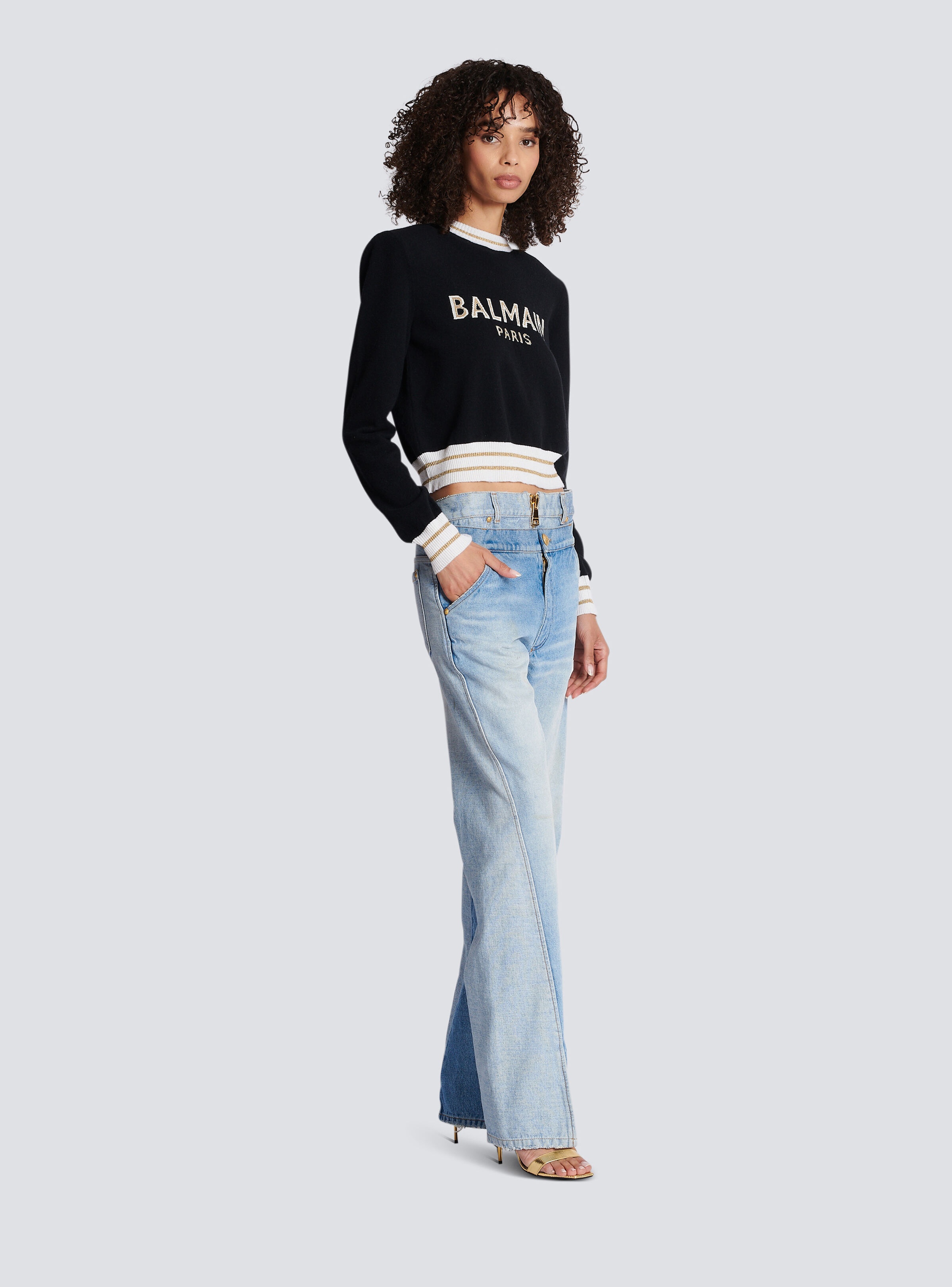 Cropped wool jumper with Balmain logo - 3