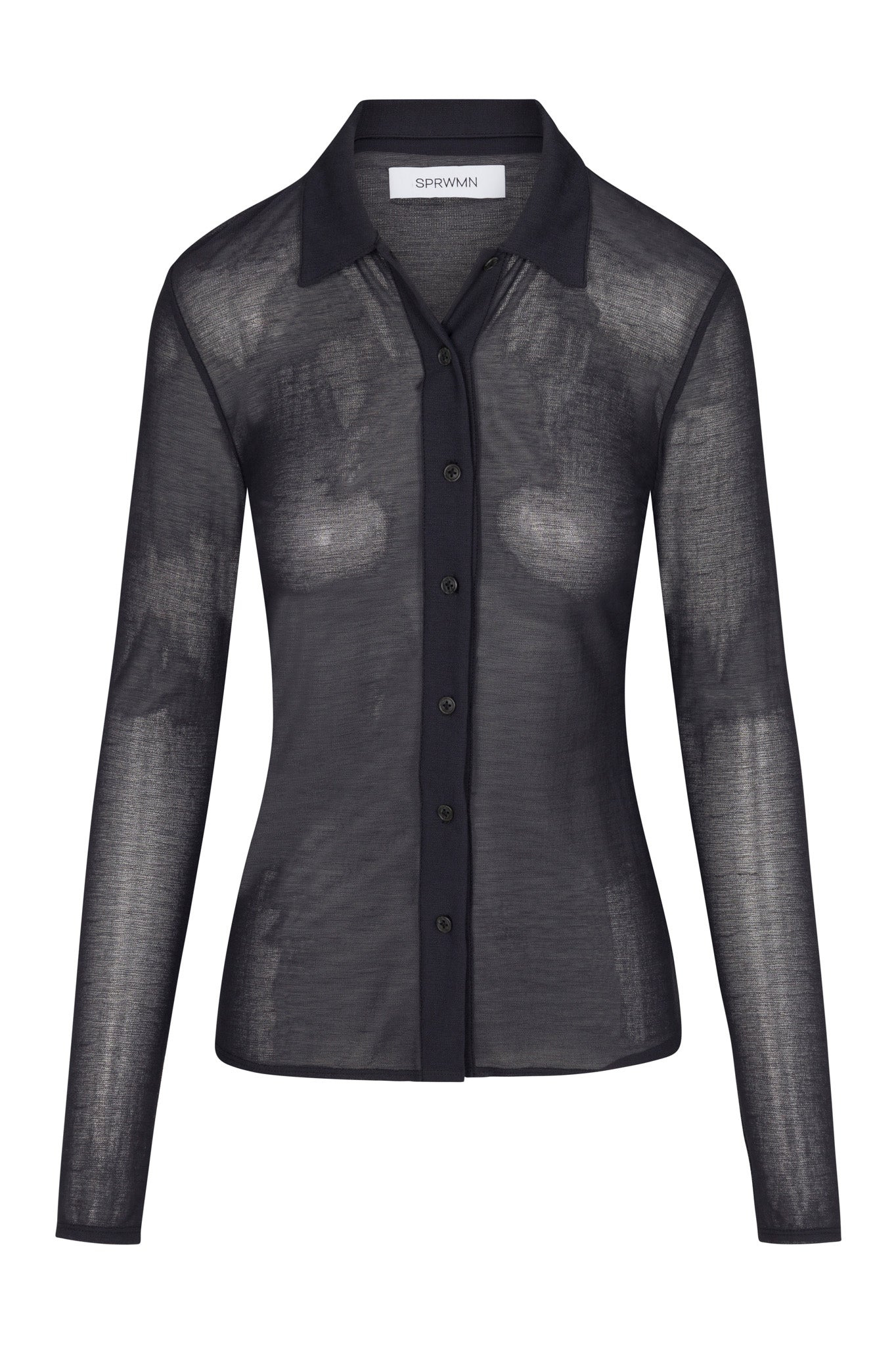 BLACK KNIT MESH BUTTON DOWN - 5