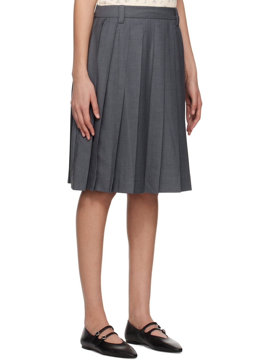 Gray Pleats Midi Skirt - 2