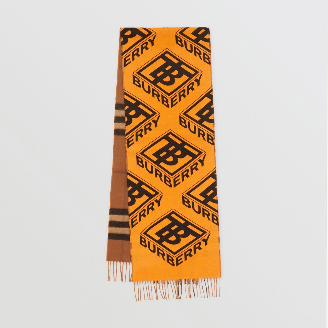 Reversible Check and Logo Graphic Cashmere Scarf - 1