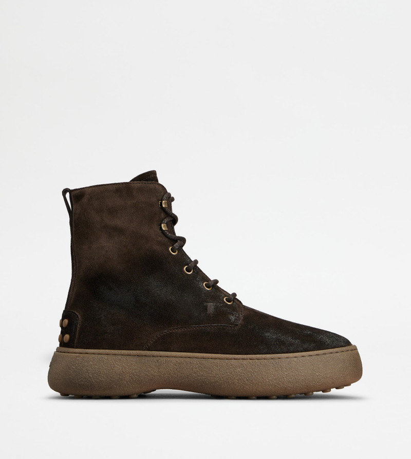 TOD'S W. G. LACE-UP ANKLE BOOTS IN SUEDE - BROWN 1
