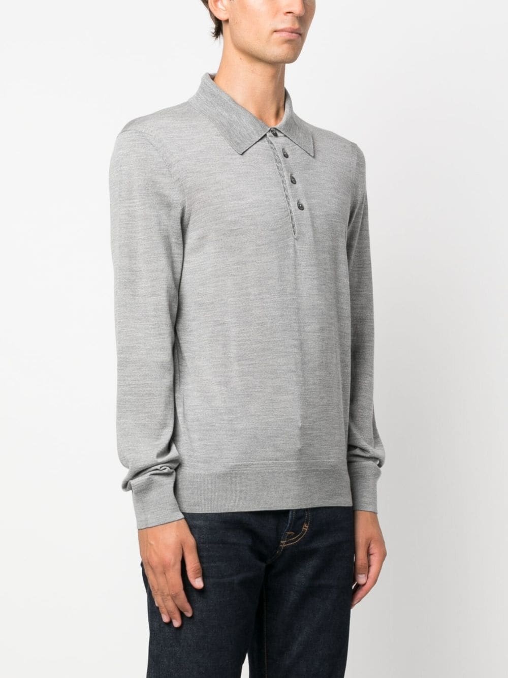 long-sleeve wool polo shirt - 3