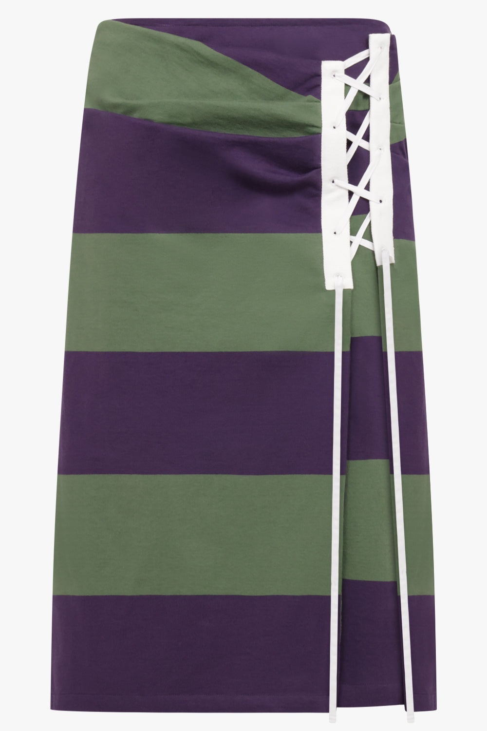 CROSS STITCH TIE SIDE DETAIL STRIPE MIDI SKIRT | DARK PURPLE - 1
