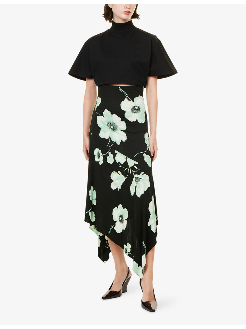 Alaïa Floral-Print Semi-Sheer Stretch-Woven Midi Skirt outlook