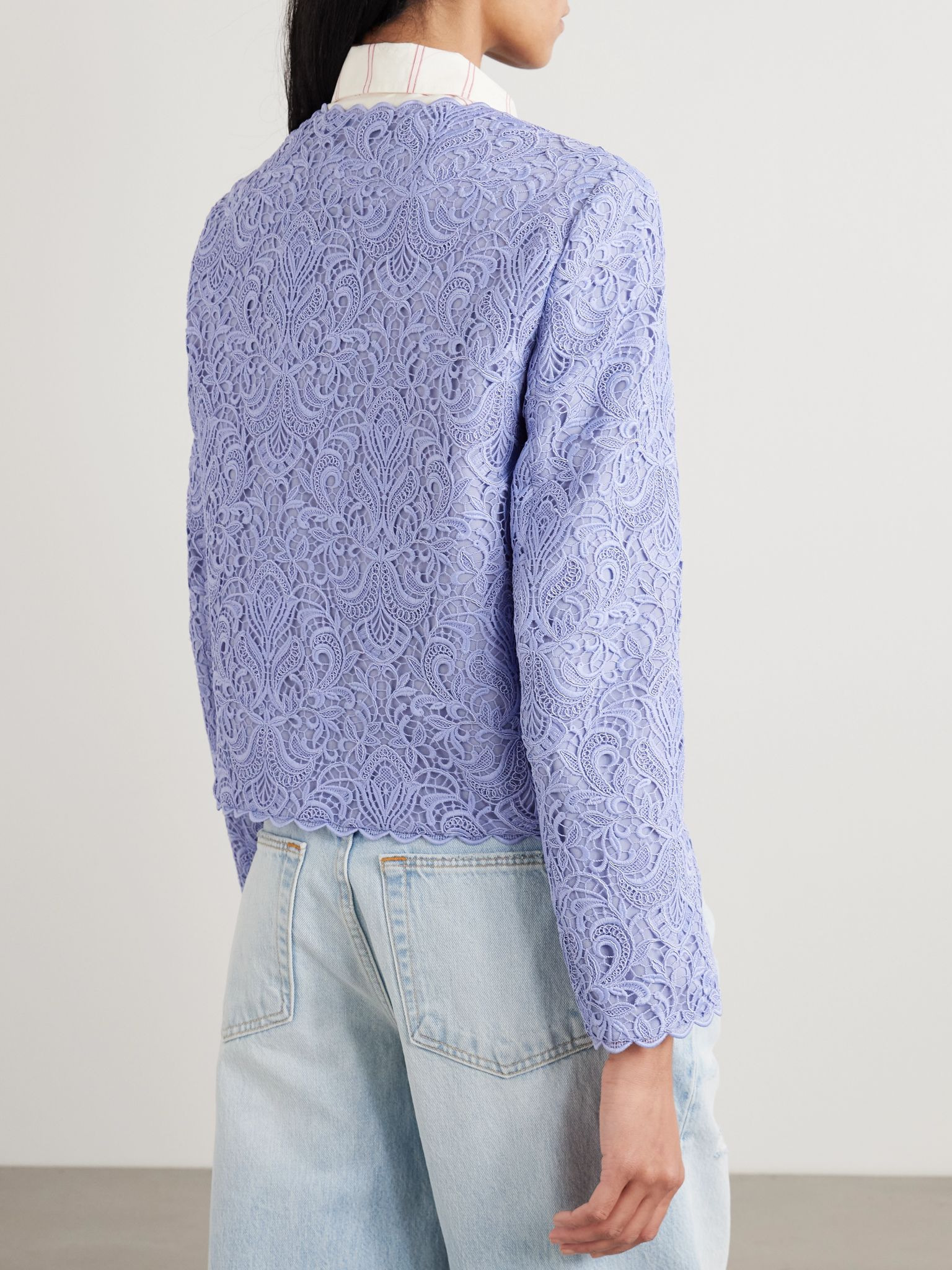 Scalloped corded lace jacket Blue - 4