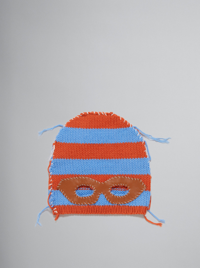 KNITTED WOOL BALACLAVA WITH BLUE AND ORANGE STRIPES 1