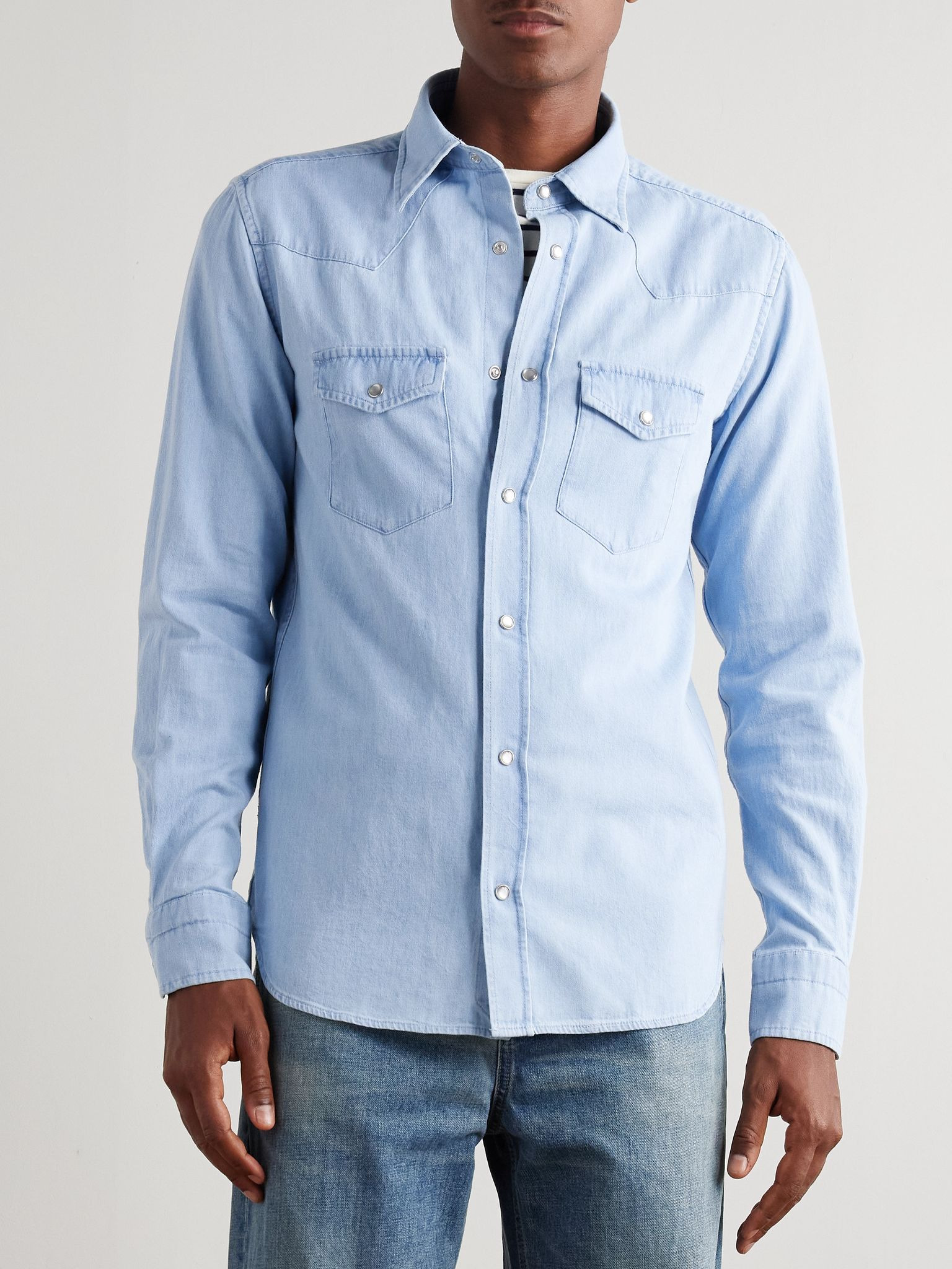 Cotton-Chambray Western Shirt Blue - 3
