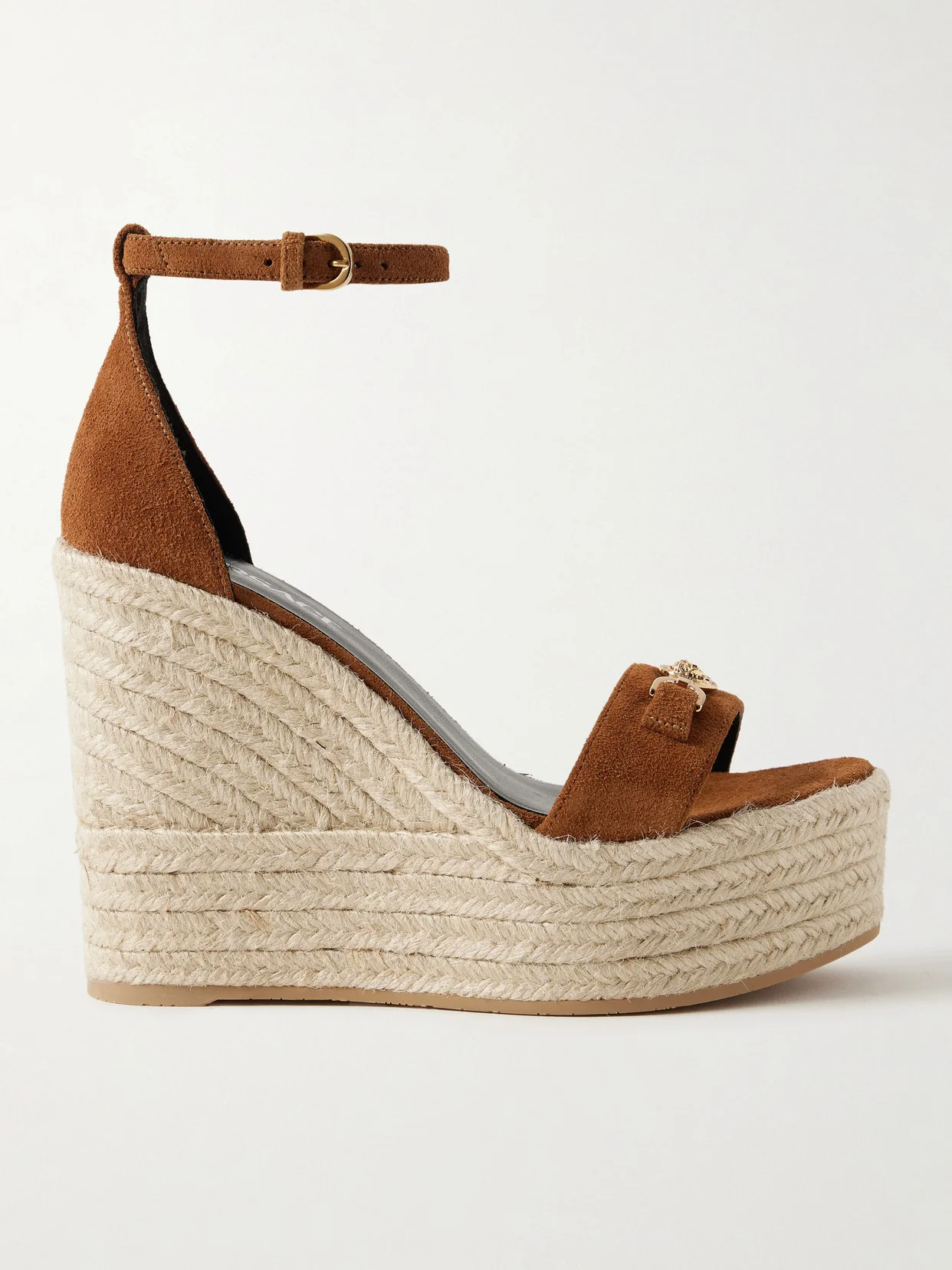 Embellished Suede Espadrille Wedge Sandals - 1
