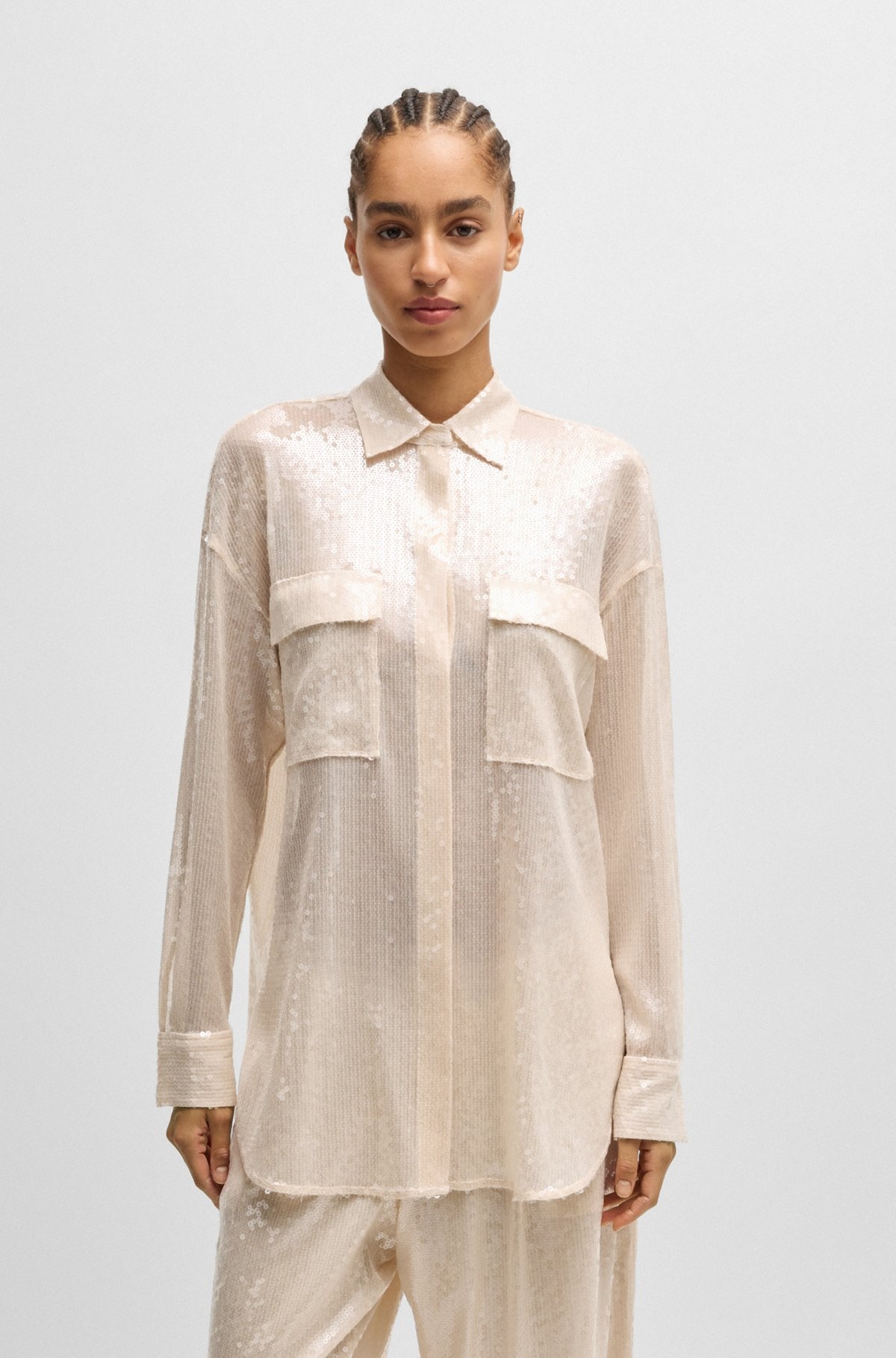 RELAXED-FIT BLOUSE WITH SEQUINS AND POINT COLLAR - 2