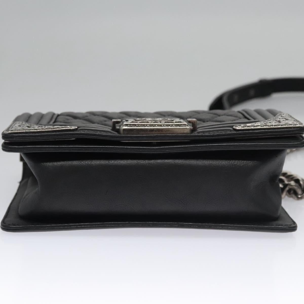 CHANEL Boy Chain Shoulder Bag Lamb Skin Black CC - 9