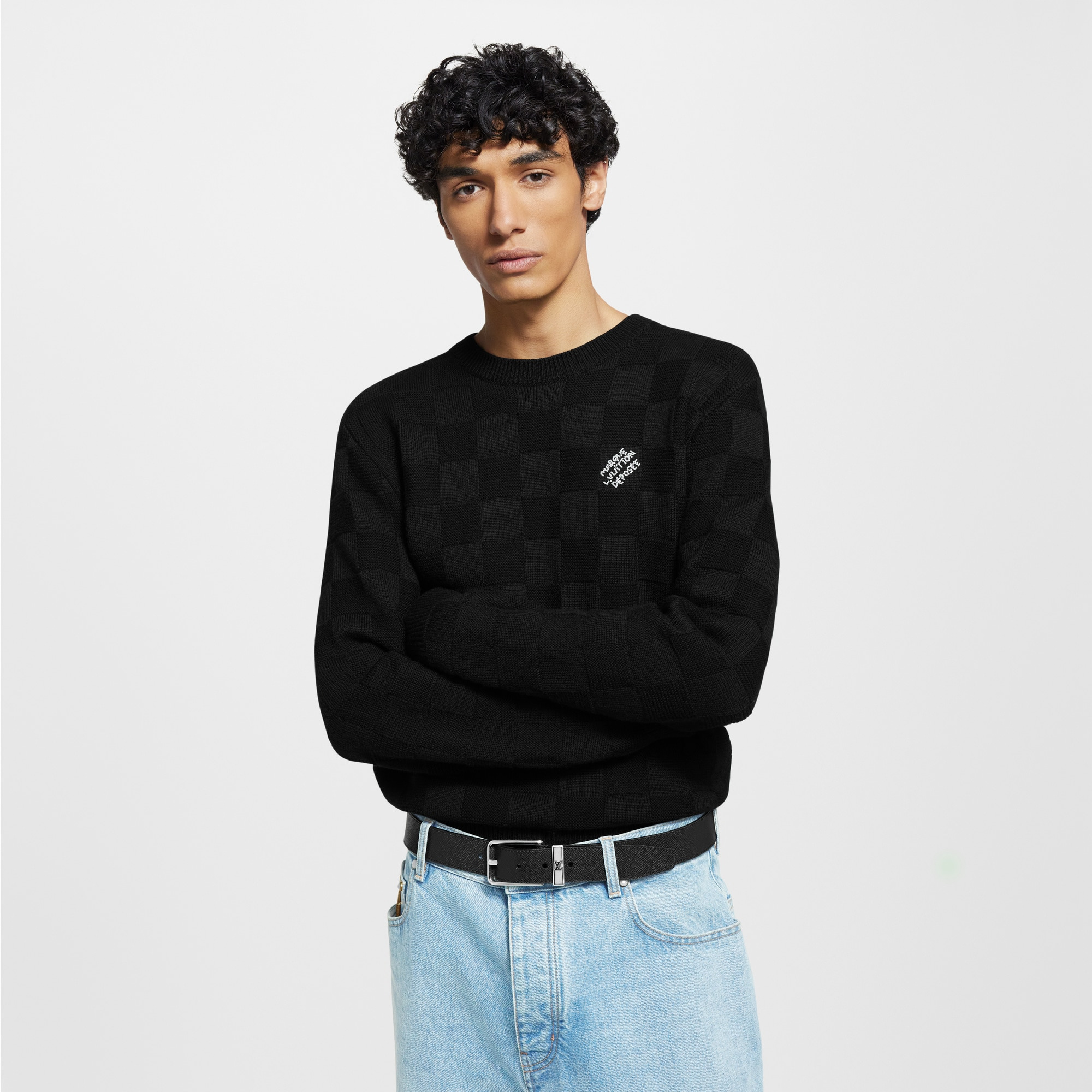 Embellished Wool Damier Pullover - 2